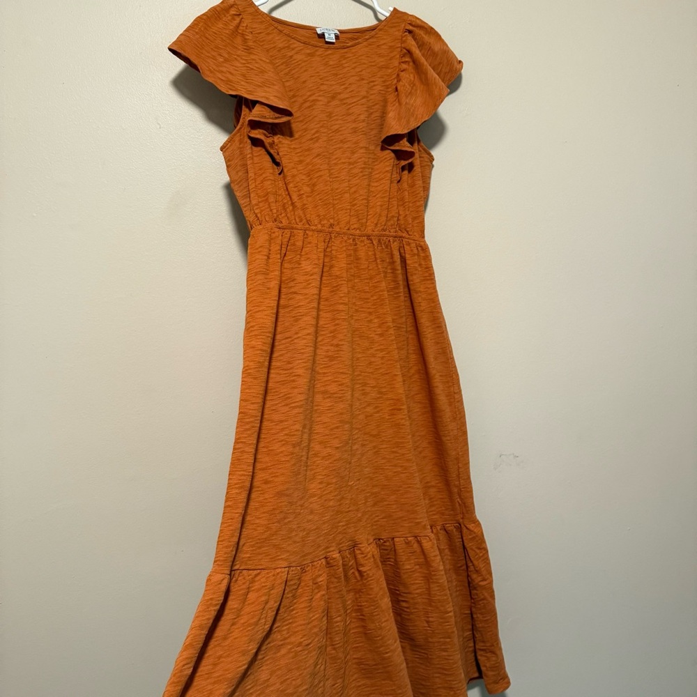 J. Crew Midi Orange Ruffle Sleeve Dress